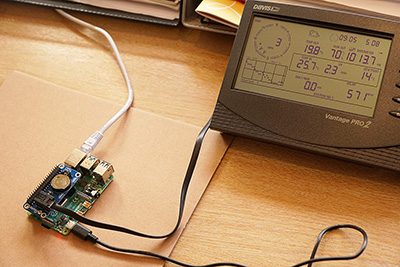 Raspberry Pi under test with the Davis Console